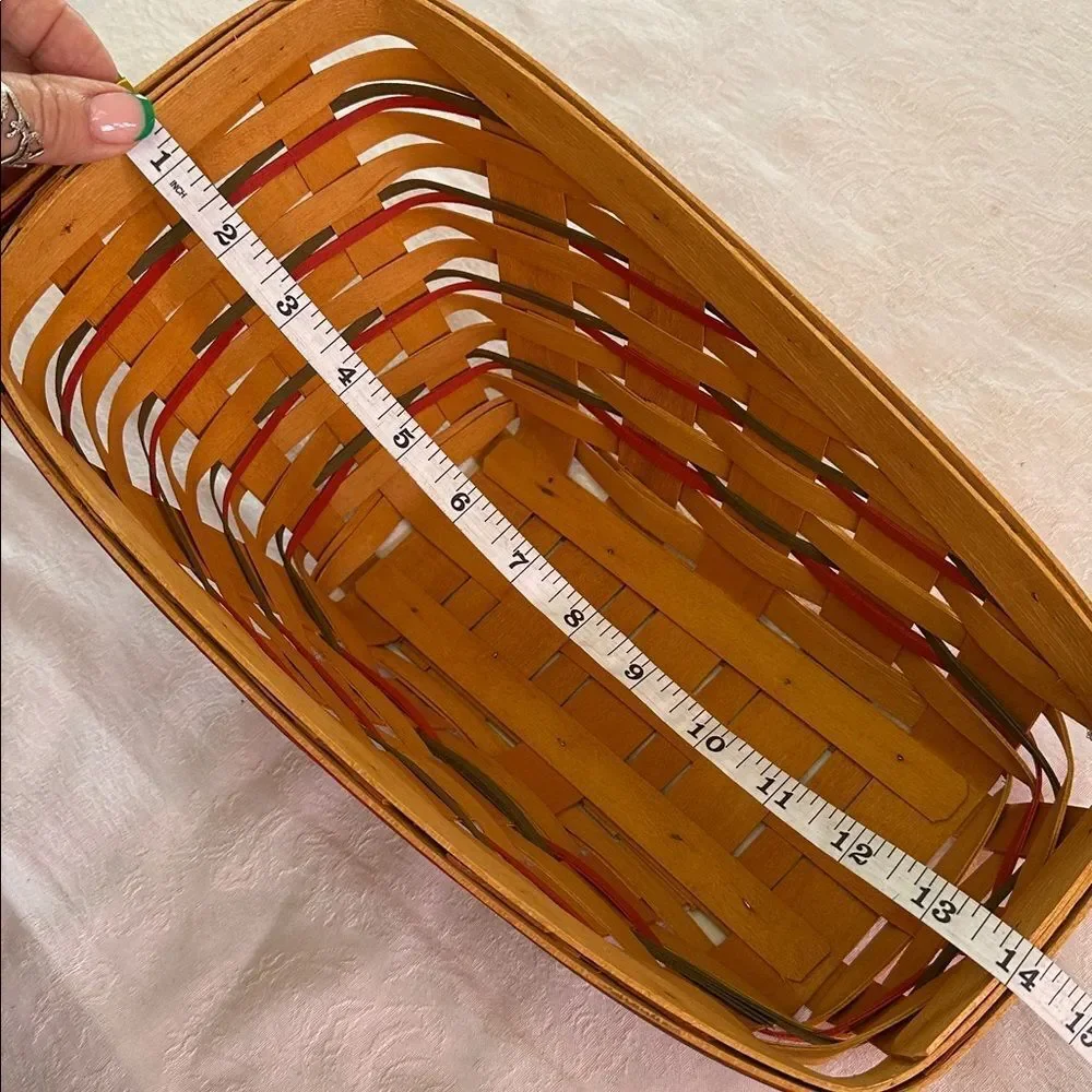 Longaberger Wooden Vegetable Basket Sleigh Shaped with Plastic and Fabric Liners